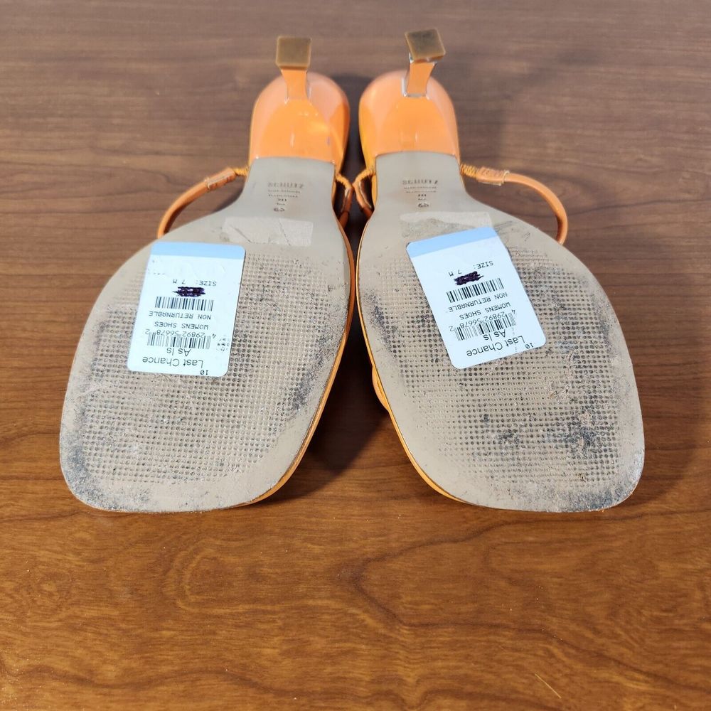 SCHUTZ Agatha Mid Women's Leather Heel Sandals Orange Color Size 7 B *FLAWS* - Picture 9 of 16